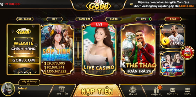 Sảnh S thể thao GO88 được nhiều người chơi lựa chọn 